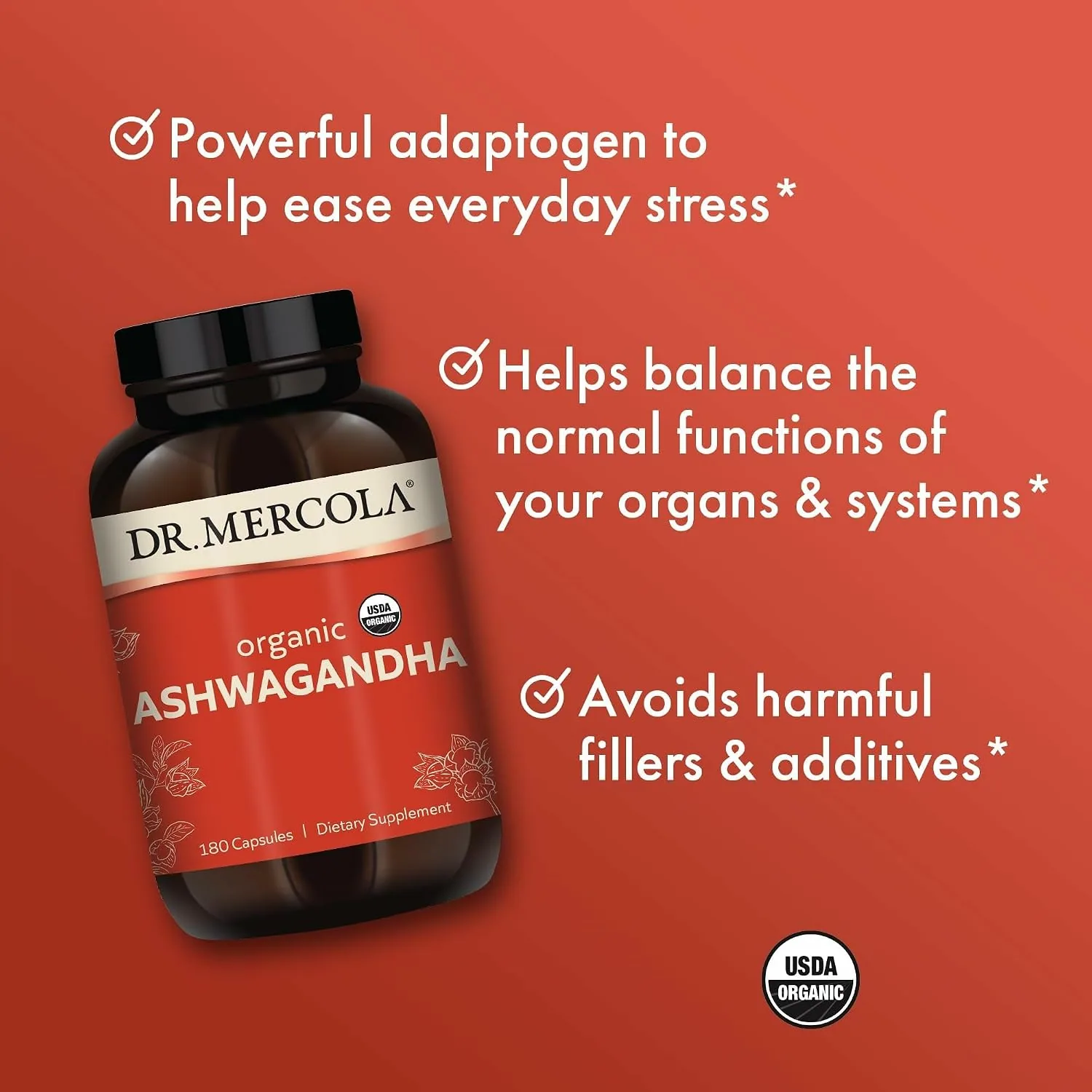 Dr. Mercola Organic Ashwagandha 400mg - 180 Capsules