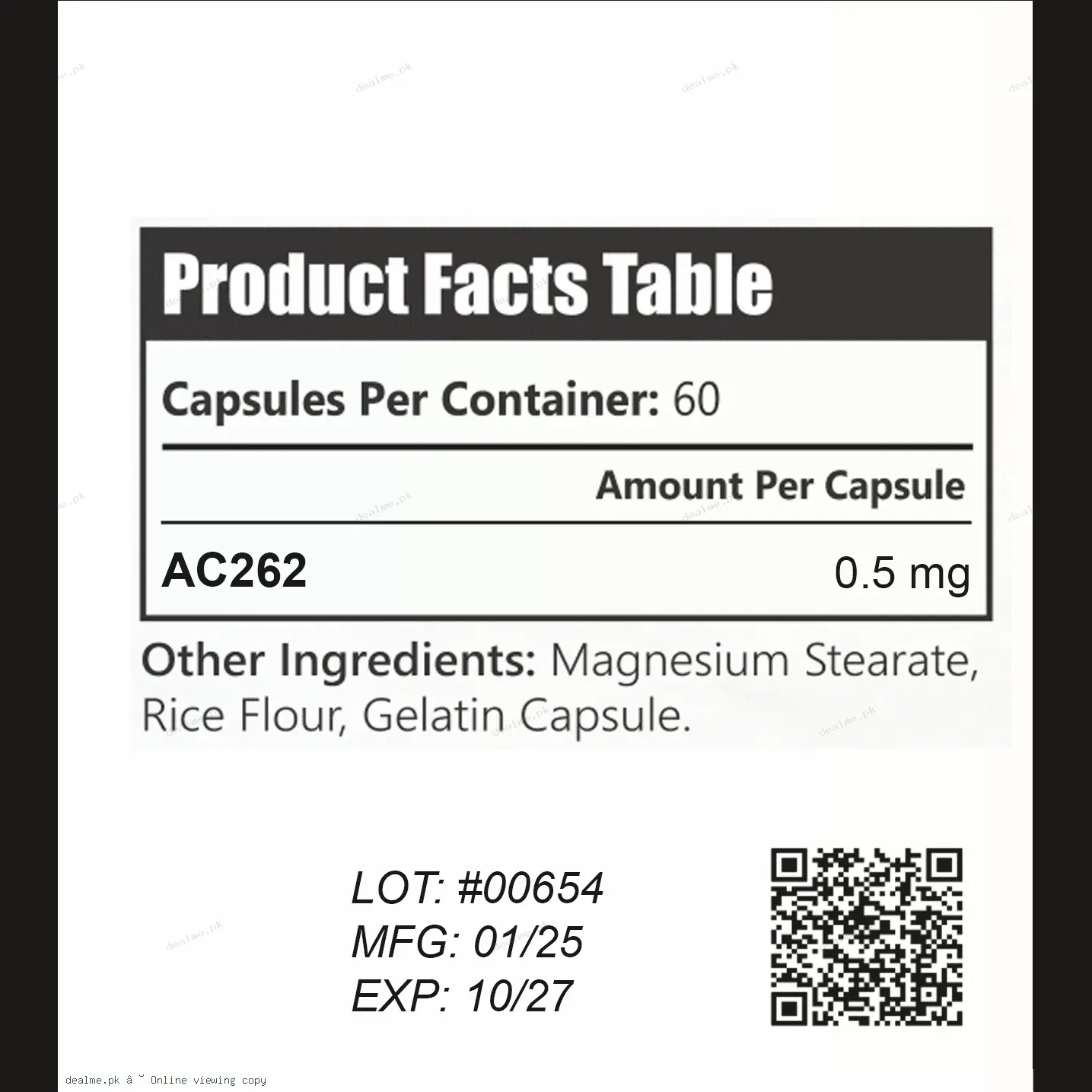 AC262 0.5 mg — 60 Capsules (Research Use Only)